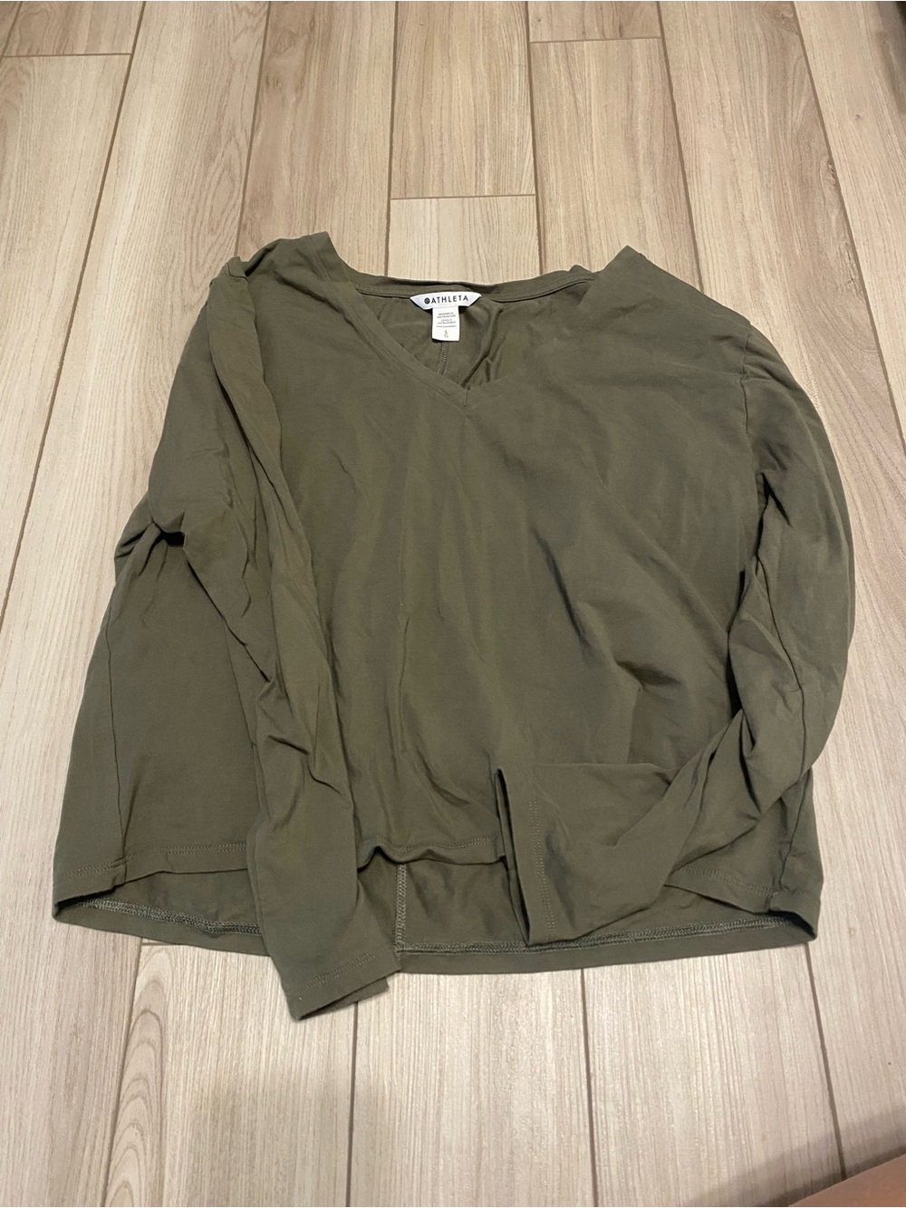 Athleta Olive Green V-Neck Long Sleeve Top
